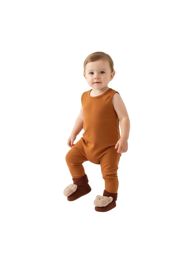 بامبيميسي جوارب أطفال بتصميم وجه دب ثلاثي الأبعاد لطيف للمواليد الجدد - بني داكن موديل - Image 3